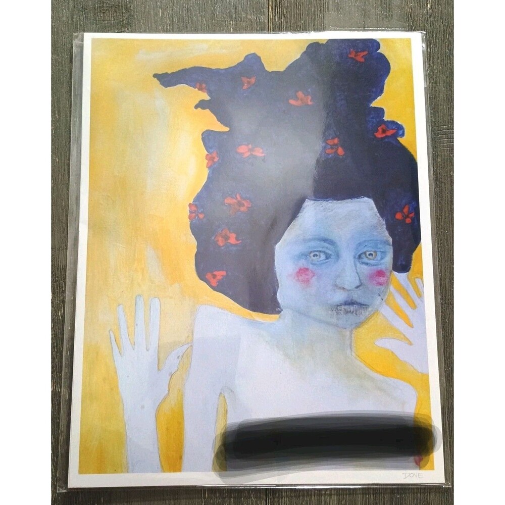 Isak Dove Woman With Red Flowers In Hair Nude Print Signed
